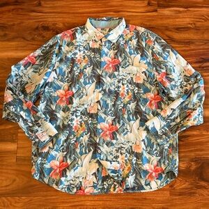 Tommy Bahama Men’s Long Sleeve Tropical Shirt XL Island Zone Hawaiian Parrots